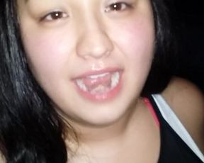 Very Cute asian teen swallow a big load