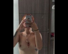 I make my cousin horny by sending him a video of me in my underwear in his parents' bathroom.