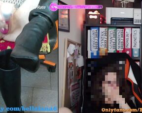 Teacher is squirting IN & ON her boots in the classroom