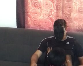 We came home with my boyfriend after a costume party and I sucked his delicious cock on the couch an