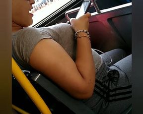 Cute chubby teen with nice tits and as on the bus