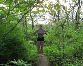 Risky Public Forest Flashing On a Busy Trail Almost Got Her Caught Bouncing Big Tits Outside