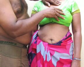 Tamil aunty boobs pressed by hubby